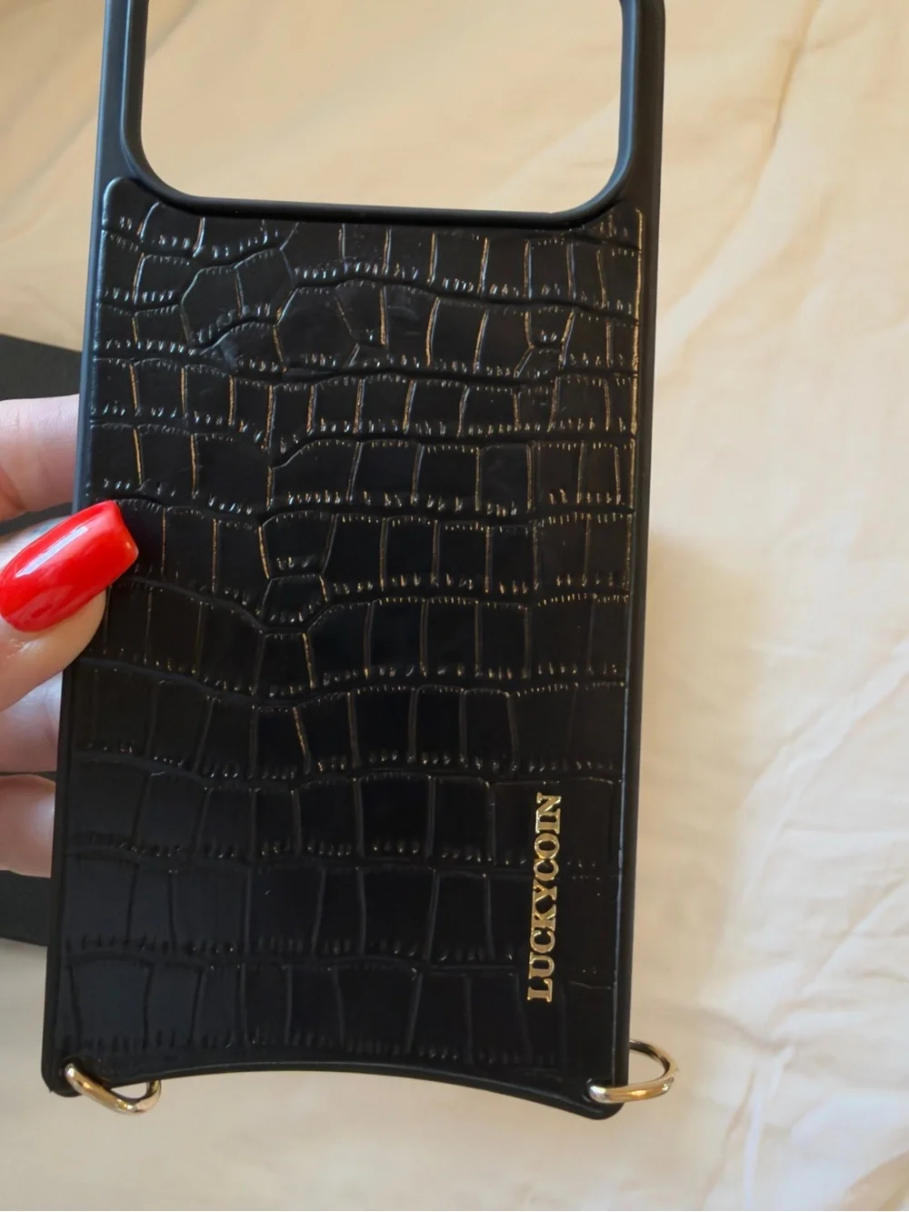 Lucky Brand Black Croc-Embossed Leather Phone Case with strap